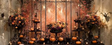 Decorative display showcasing Halloween wedding ideas, emphasizing spooky yet elegant elements that create a hauntingly beautiful atmosphere for a memorable celebration.
