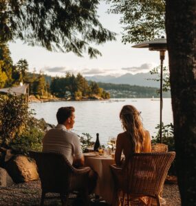 A scenic lakefront view with couples enjoying various proposal ideas, highlighting the beauty and intimacy of a lakefront engagement experience.