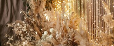 New Year’s wedding setup with sparkling backdrop and festive décor, creating a romantic and celebratory atmosphere to ring in new beginnings.