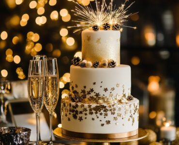 New Year's wedding cake ideas featuring elegant and festive designs, from champagne-inspired cakes to bold metallic accents, perfect for couples celebrating their wedding and the new year with a joyful and dazzling cake centerpiece.