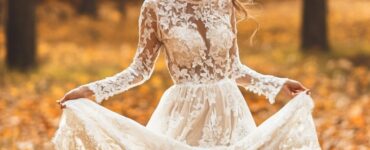 Diverse selection of October wedding dresses, from elegant lace to boho styles, allowing brides to express their unique styles in fall's beauty.
