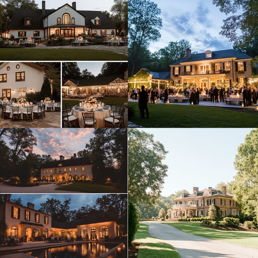 Private estate wedding venue with expansive grounds, elegant rooms, and an intimate setting, perfect for a sophisticated New Year's celebration.