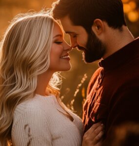 Couples in seasonal engagement photos, highlighting the beauty of spring, summer, autumn, and winter, celebrating love in every season.
