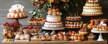 A beautifully arranged Thanksgiving wedding dessert table featuring seasonal treats that evoke warmth and nostalgia, perfect for creating lasting memories.