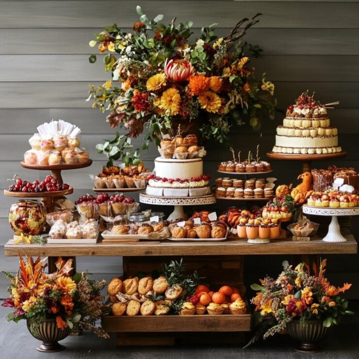 A beautifully arranged Thanksgiving wedding dessert table featuring seasonal treats that evoke warmth and nostalgia, perfect for creating lasting memories.