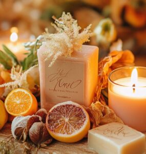 A thoughtful Thanksgiving wedding favors showcasing personalized candles, handmade soaps, and delicious treats, celebrating love and gratitude.
