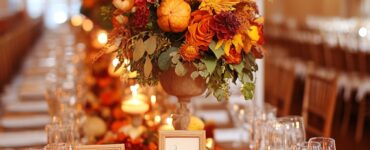 Thanksgiving wedding décor that celebrates love and gratitude with autumnal centerpieces, warm lighting, and charming accents, creating a memorable and inviting atmosphere.