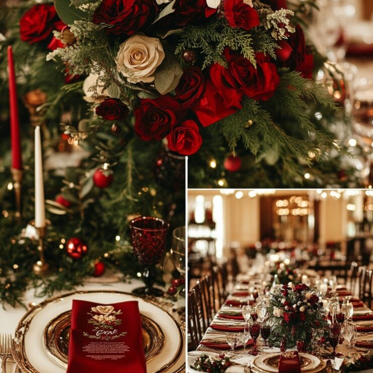 A vintage Christmas wedding combining antique elements, festive décor, and classic details, creating a timeless celebration filled with love, warmth, and holiday magic.