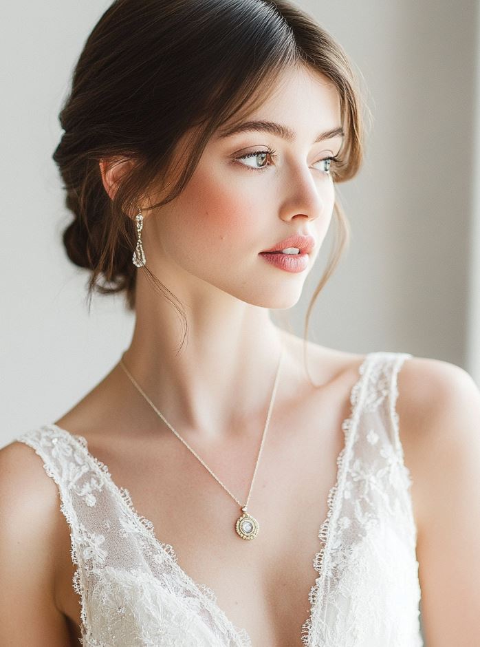 Antique-inspired wedding jewelry including heirloom necklaces, Art Deco engagement rings, and classic cufflinks, perfectly complementing the vintage theme of the wedding day.