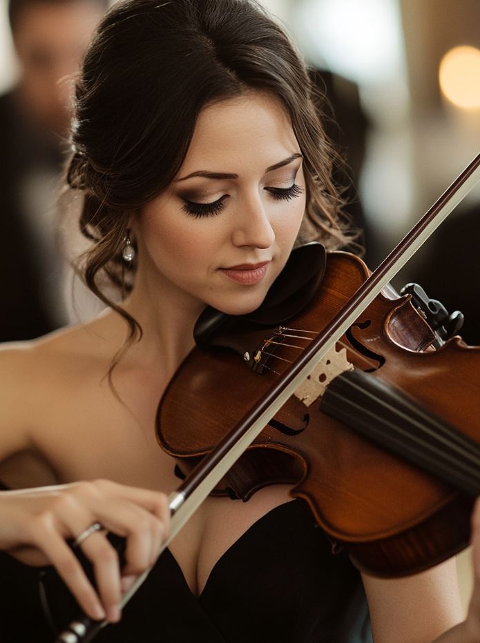 A live band or string quartet playing classic jazz or early 20th-century music, adding a nostalgic touch to the ceremony and reception with soft, romantic tunes.