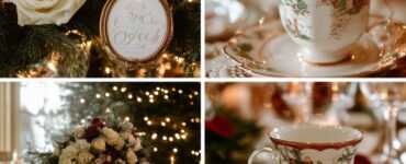 A romantic winter Christmas wedding scene with festive décor, warm beverages, and cozy candlelit ceremonies, creating a magical and unforgettable celebration filled with love, joy, and holiday cheer.