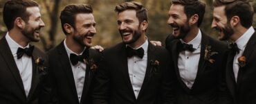 Groomsmen in Halloween-themed attire enhance the wedding celebration, showcasing outfits that combine creativity and elegance, ensuring a memorable event.