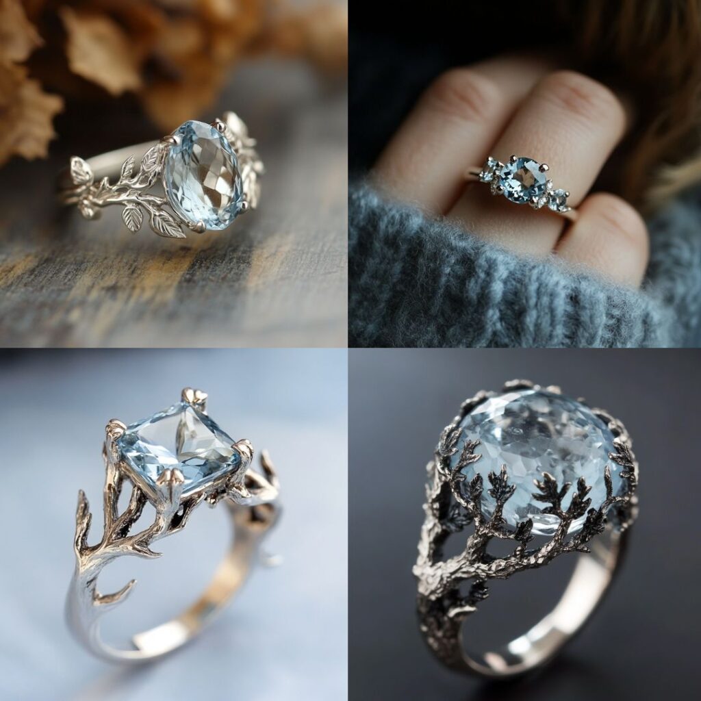 An ice-blue topaz ring in white gold, capturing winter's frosty charm with a cool, ethereal pale blue hue.