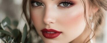 January wedding makeup ideas, highlighting elegant winter-inspired looks with frosty shimmers, warm berry tones, classic red lips, and rose gold glows to capture the romantic winter vibe for brides.