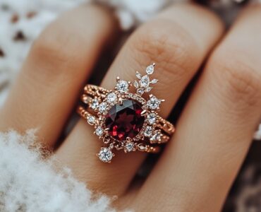 January wedding ring ideas showcasing winter-inspired designs like garnet, sapphire, and mixed metals that reflect the magic and warmth of the season.