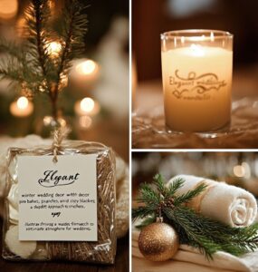 Elegant winter wedding decor with candlelit tables, pine branches, and cozy blankets, illustrating a budget-friendly approach to creating a warm, intimate atmosphere for winter weddings.