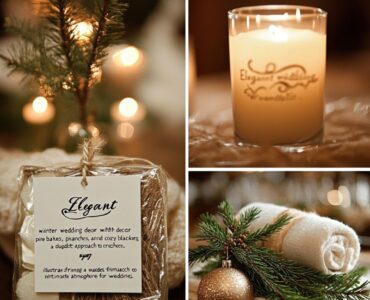 Elegant winter wedding decor with candlelit tables, pine branches, and cozy blankets, illustrating a budget-friendly approach to creating a warm, intimate atmosphere for winter weddings.