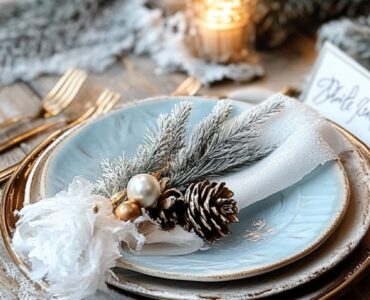 Winter wedding table setting featuring frosted elegance and cozy rustic themes, showcasing seasonal charm with sophisticated and whimsical designs to create a magical and unforgettable celebration.