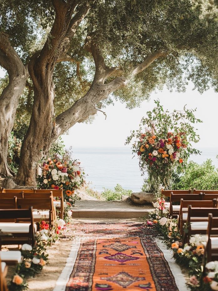 An outdoor wedding ceremony held at a beautiful, unconventional venue such as a park or beach, offering a unique and budget-friendly alternative to traditional venues.