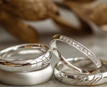 An assortment of silver wedding rings, representing timeless designs and a symbol of enduring love for couples.