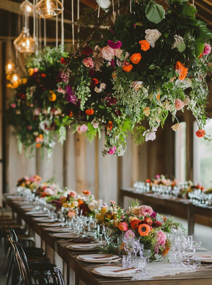 A wedding venue decorated with locally sourced, seasonal flowers, offering a cost-effective and eco-friendly way to incorporate beautiful blooms into the décor.