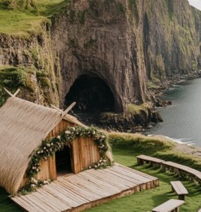 Viking wedding venues, including rustic longhouses and cliffside overlooks, showcasing Norse culture and natural beauty for an epic celebration.