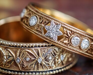 vintage wedding bands featuring intricate designs, including Art Deco and Edwardian styles, symbolizing romance and timeless craftsmanship.