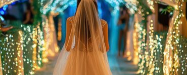 A bride walking down a beautifully designed wedding walkway, showcasing various enchanting themes and decorations to inspire wedding planning.