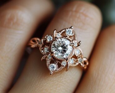 A close-up image of a hand presenting a custom engagement ring in a unique setting, showcasing its intricate design and sparkling gemstone. The image symbolizes love and individuality in the context of bespoke jewelry.