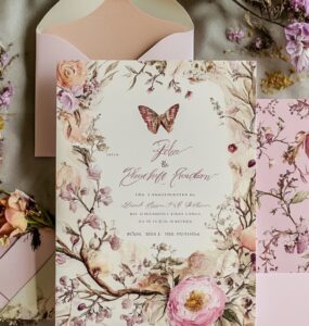 Elegant fairy tale-inspired wedding invitation design, symbolizing the start of a magical and romantic celebration.