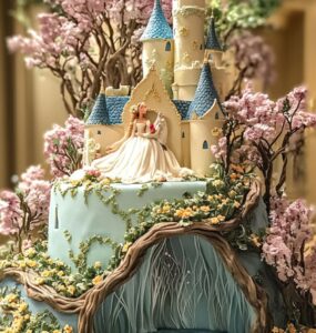 A stunning wedding cake in a fairy tale theme, designed as the centerpiece of your celebration and a symbol of your magical love story.