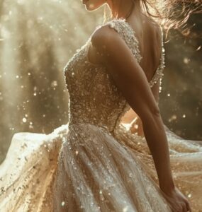 An inspiring closing statement about fantasy wedding dresses, emphasizing their magical details, flowing silhouettes, and the bride's journey toward an unforgettable new chapter.