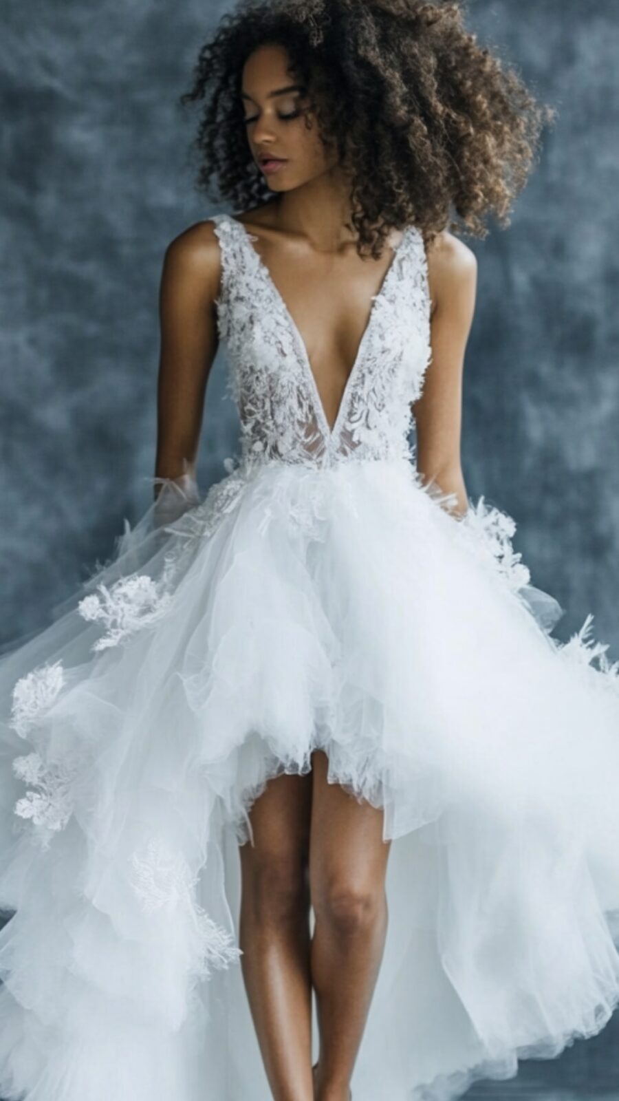 Crisscross Tulle Halter High Low Dress