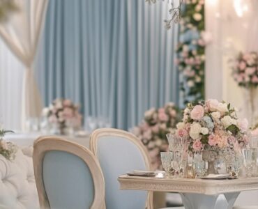 A serene wedding scene featuring pastel decor and floral accents, symbolizing the elegance and romance of a pastel-themed celebration that leaves lasting memories.