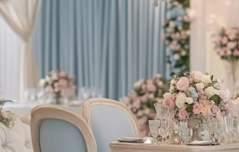 A serene wedding scene featuring pastel decor and floral accents, symbolizing the elegance and romance of a pastel-themed celebration that leaves lasting memories.