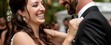 A happy couple celebrating their wedding surrounded by loved ones, cozy reception details, and a unique entertainment feature creating lasting memories for all guests.