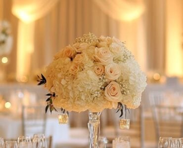 A beautifully decorated wedding reception setup with elegant and affordable décor, proving that stylish wedding tables can be achieved on a budget.