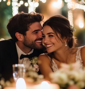 A beautifully decorated budget-friendly wedding venue with Dollar Tree decorations, including floral centerpieces, string lights, and elegant table settings.