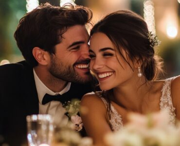 A beautifully decorated budget-friendly wedding venue with Dollar Tree decorations, including floral centerpieces, string lights, and elegant table settings.